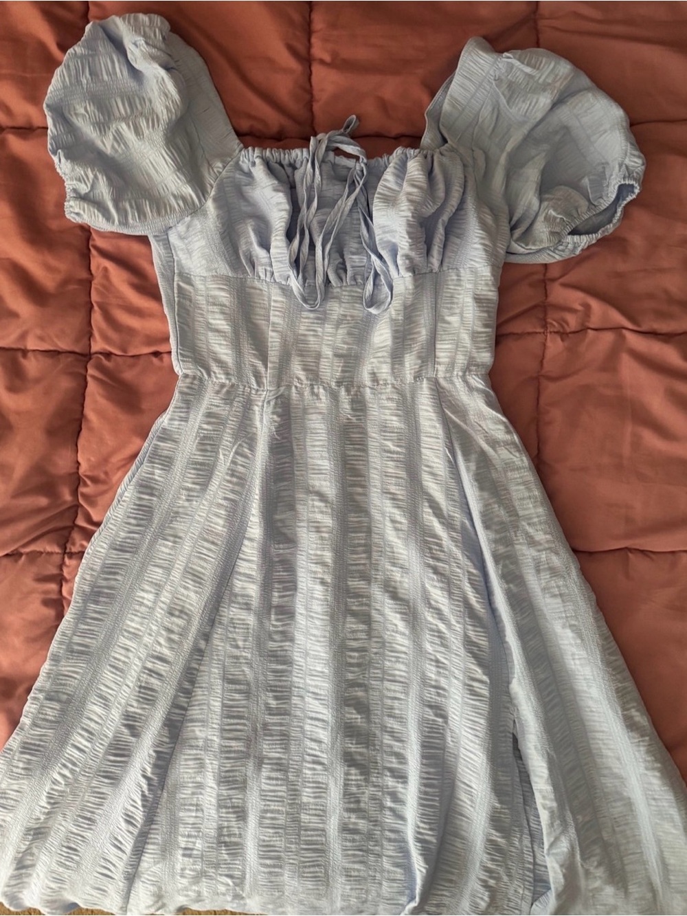 Women’s Light Blue Puff-Sleeve Maxi Dress